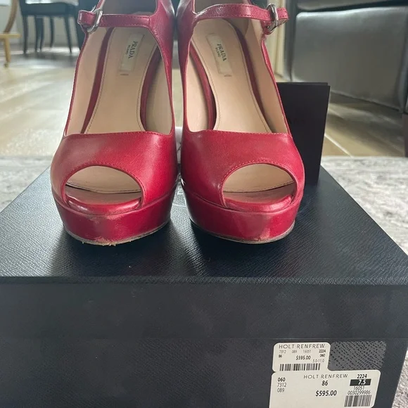Red Prada platform ankle strap heel size 37.5 - Picture 5 of 8